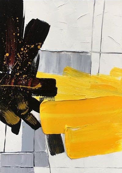 Knife Yellow Painting - big framed canvas for hallway